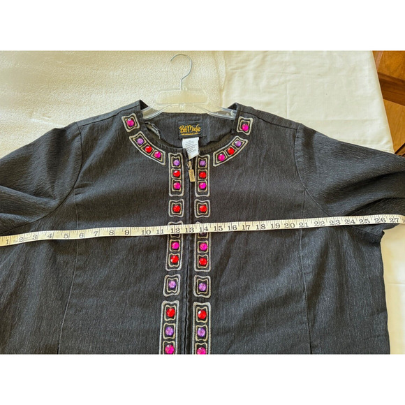 Bob Mackie Wearable Art Black Denim Zip Jacket 1X Purple Red Jeweled Embroidered - Picture 7 of 8